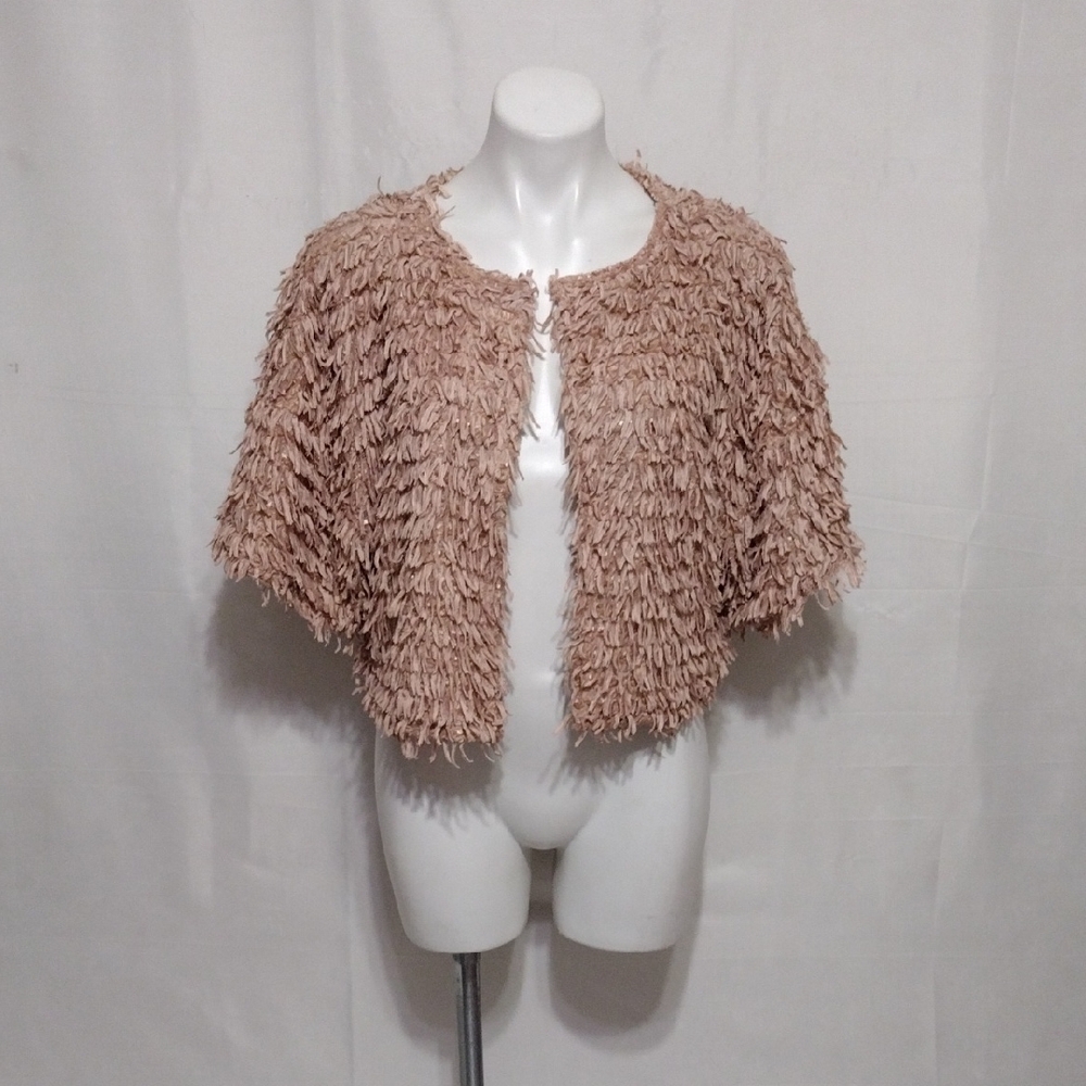 ZARA Fringed Cropped Shaggy Top Large Open Front Festival Boho Layering Piece